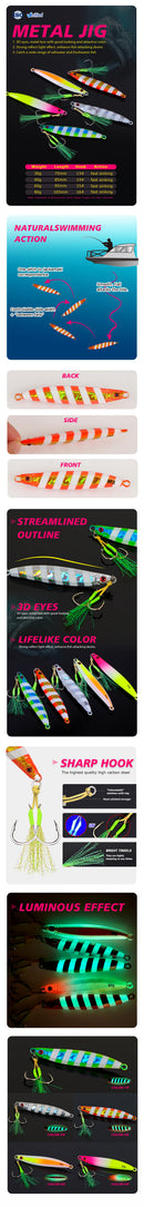 TOLU New 30g/40g/60g/80g Fast Sinking Jigging Fishing Lure Laser Paper Coating Luminous Jig Lure Sea Fishing Trolling Jigging