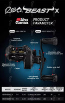 Abu Garcia Original Revo Beast X Baitcasting Fishing Reel Gear Ratio 6.4:1 7/1 BB Max Drag 11KG Alloy Frame D2 Brass Main gear